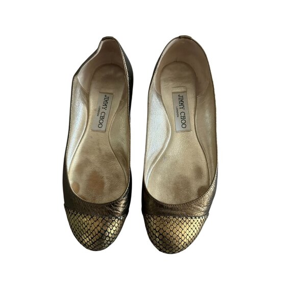 JIMMY CHOO Bronze Gold Leather Captoe Ballet Flats Size 36 - Picture 4 of 8